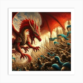 Red Dragon Battle Art Print