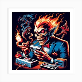 Skeleton Playing Video Game Art Print