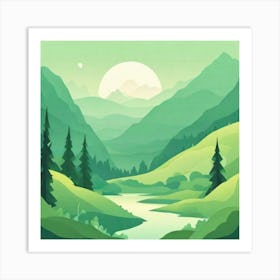 Misty mountains background in green tone 187 Art Print