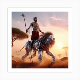 Cyborg Maasai Warrior (Moran) and Robot Lion  Art Print