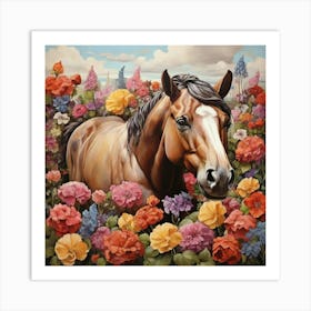 Horse In A Field Of Flowers art Art Print