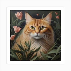 Cat In Flowers Art Print