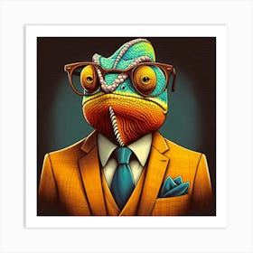 "The Colorful Chameleon: A Portrait of Urban Sophistication and Animal Elegance Art Print