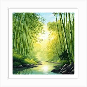 A Stream In A Bamboo Forest At Sun Rise Square Composition 74 Art Print