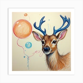 Deer With Balloons 2 Art Print