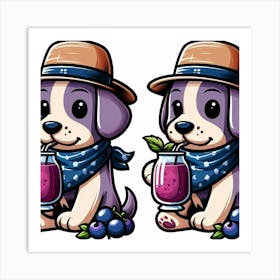 Two Dogs Drinking Blueberry Juice Art Print