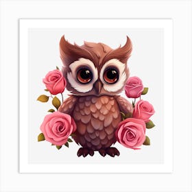 Owl With Roses Art Print