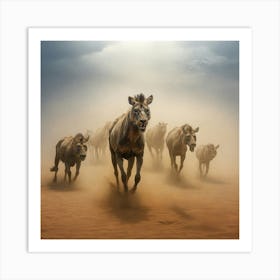 Wildebeests In The Desert Art Print