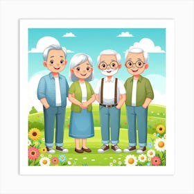 Old Couple In The Garden Art Print