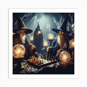 Wizards playing chess in a cave Art Print