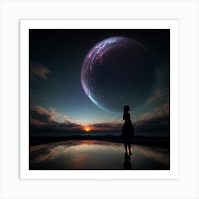 Girl Looking At The Planet Art Print