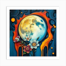 Moon And Flowers 7 Art Print