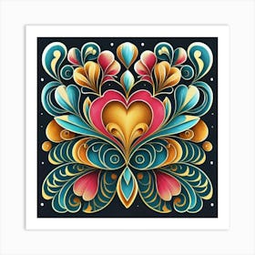 Abstract art of exotic flowers with vibrant abstract hearts in their designs, hearts, 3 Art Print