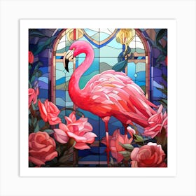 Pink Flamingo In Stained Glass 1 Art Print