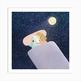 Sleeping Girl In moon Art Print