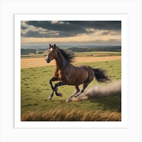 Horse Galloping In A Field Art Print