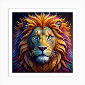 Colorful Lion With Green Eyes Art Print