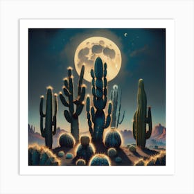 Moonlit Cacti Art Print