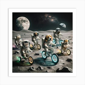 Dogs Moon Bicycles Astronaut Bike Cycling Pets Animal Space Art Print