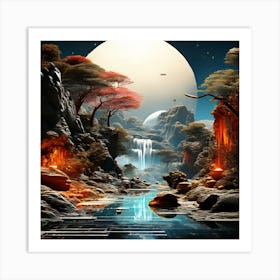 Landscape With Water And Trees, Modern And Classical Art Elements art print Art Print