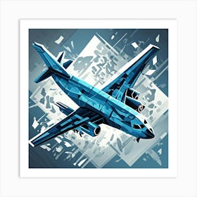 Futuristic Airplane Monochrome Cubism Style Art Print