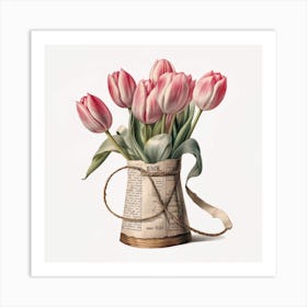 Tulips In A Vintage Vase Art Print