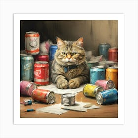 Cat In Cans Art Print