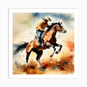 Cowboy Riding A Horse Art Print