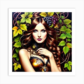Steampunk Girl With Grapes Art Print