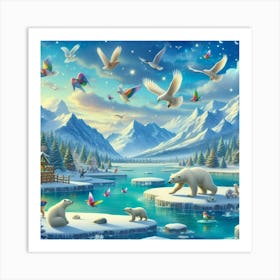 Polar Bears In Winter Art Print