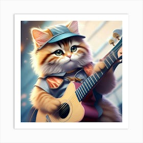 Cat Playing Guitar 1 Art Print