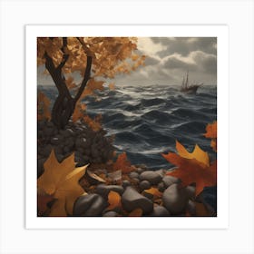 Autumn Leaves On The Shore Art Print