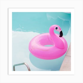 Pink Flamingo Inflatable Pool Floatie At Palm Springs Hotel Square Art Print
