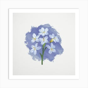 Watercolor Of Blue Flowers Art Print