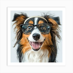 Australian Shepherd With Glasses 1 Art Print