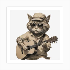 Cat Playing Guitar 4 Art Print