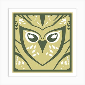 Chic Owl Dark Green And Mustard Art Print
