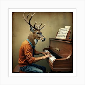 Deer Playing Piano 4 Art Print