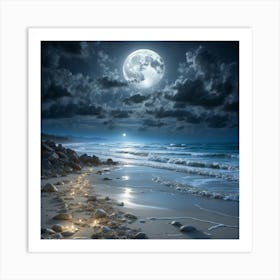 Full Moon On The Beach Art Print