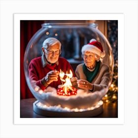 Christmas Couple In Santa Hat Art Print