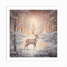 Deer In The Snow 2 Art Print