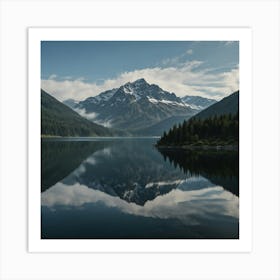 Misty Lake Surrounded By Towering Mountains Art Print