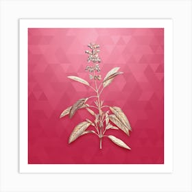 Vintage Sage Plant Botanical in Gold on Viva Magenta Art Print