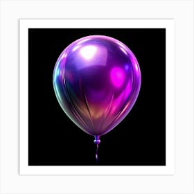 Iridescent Balloon On Black Background Art Print