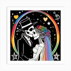 Day Of The Dead Wedding rainbow colors Art Print