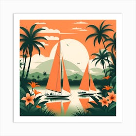 Vintage Tropical Landscape Art Print