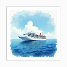 Contemporary Cruise Ship In A Watercolor Seascape 1 Art Print