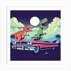 Dinosaurs In A Car 2 Art Print