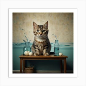 Cat On A Table Art Print