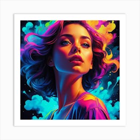 Girl With Colorful Hair Art Print